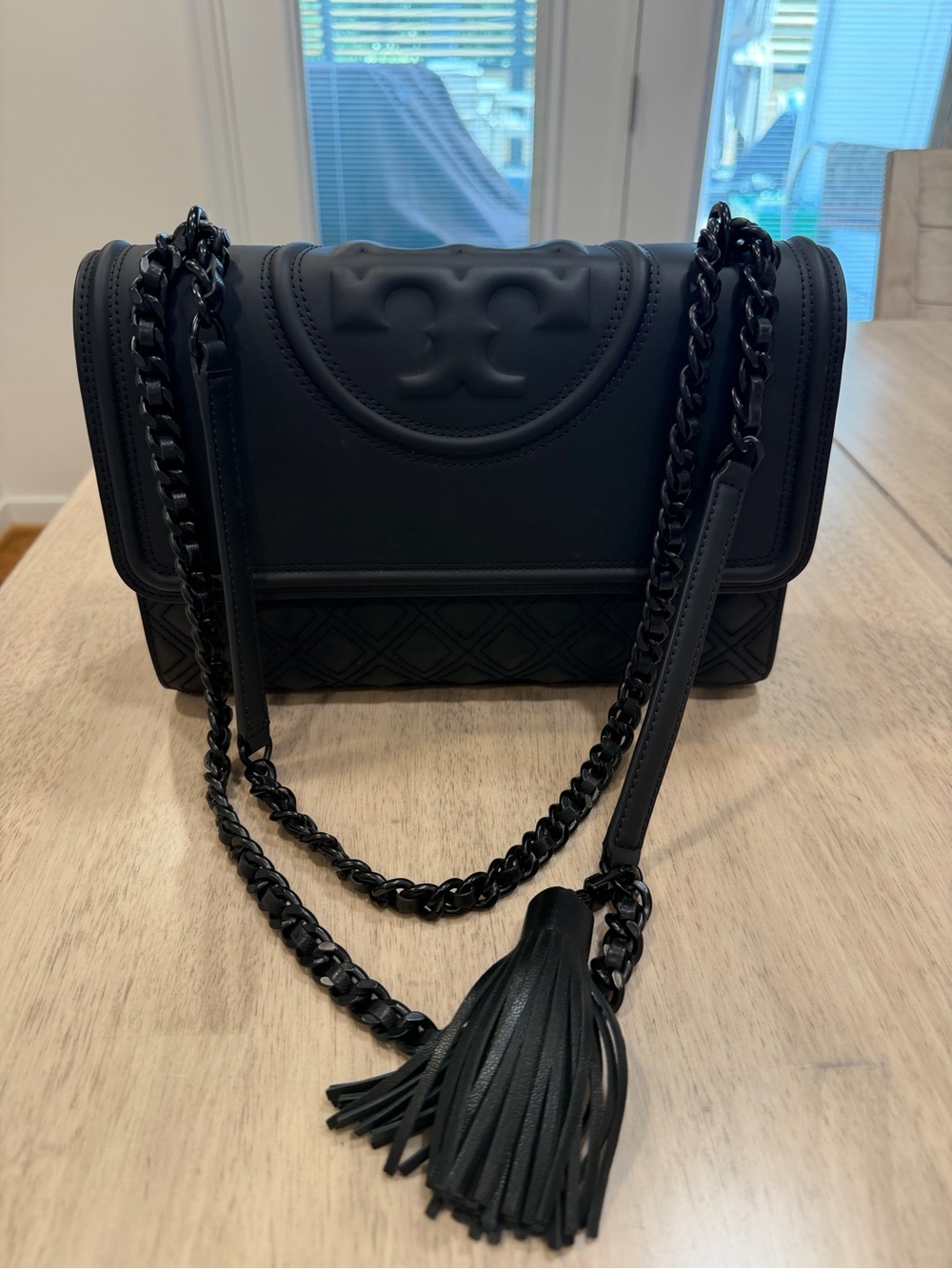 Tory Burch Matte Black Fleming Soft Convertible Shoulder Bag with Tassel